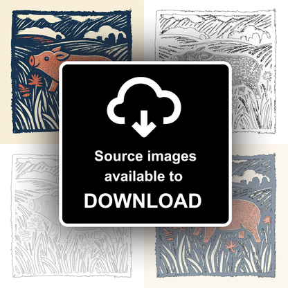 Cute Piglet Linoprint-Style Art (72-1)