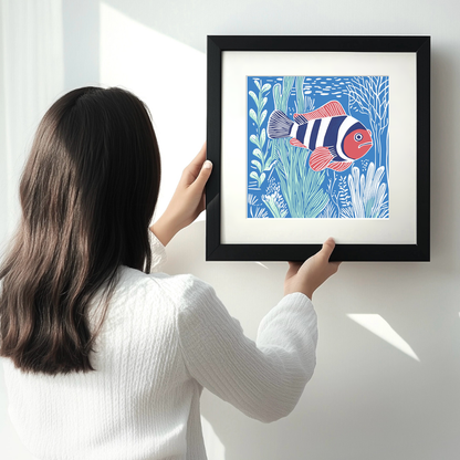Clownfish Linoprint-Style Art (1036-1)