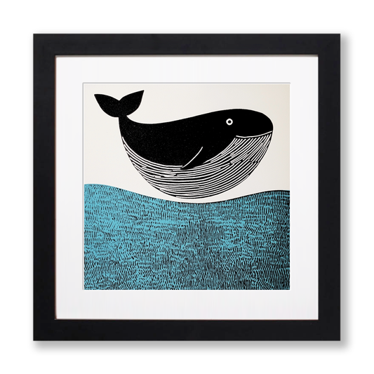 Whale Linoprint-Style Art (781-1)