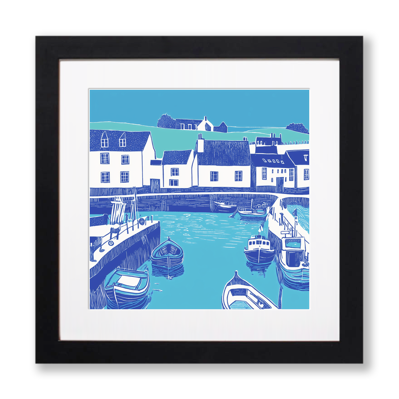 Padstow Harbour, Cornwall Linoprint-Style Art (1097-3)