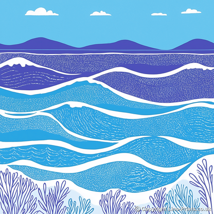 Minimalist waves Linoprint-Style Art (987-1)