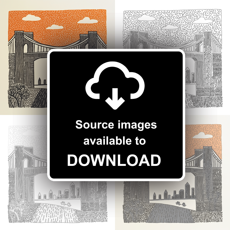 New York Brooklyn Bridge Linoprint-Style Art (184-1)