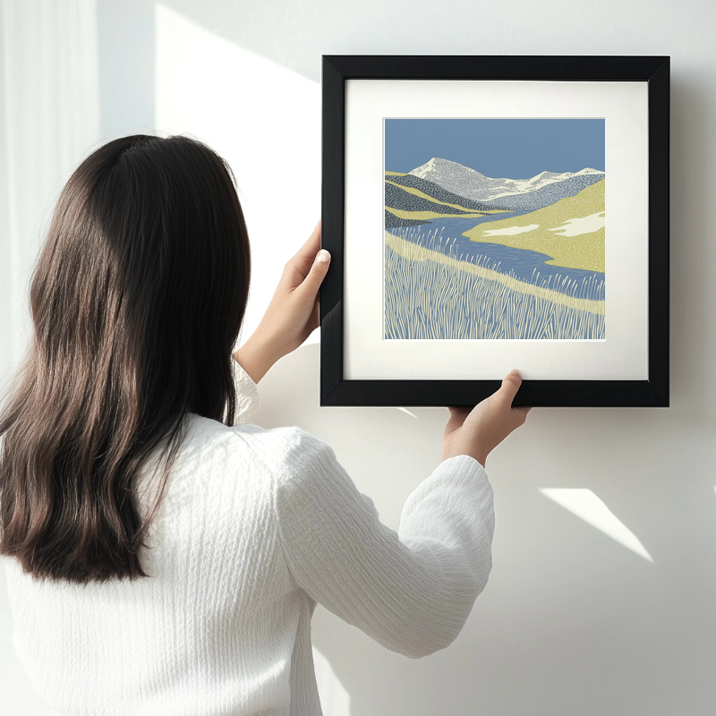 Angle Tarn Pikes view Linoprint-Style Art (2357-2)