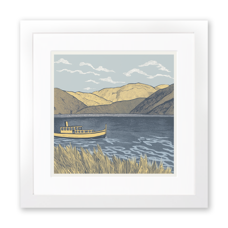 Steam Yacht Gondola on Coniston Water Linoprint-Style Art (2561-2)