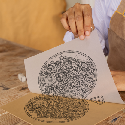 Maps Linoprint-Style Art (c22)