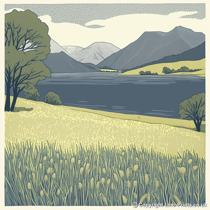Loweswater tranquil scene Linoprint-Style Art (2484-1)