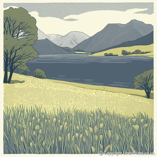 Loweswater tranquil scene Linoprint-Style Art (2484-1)