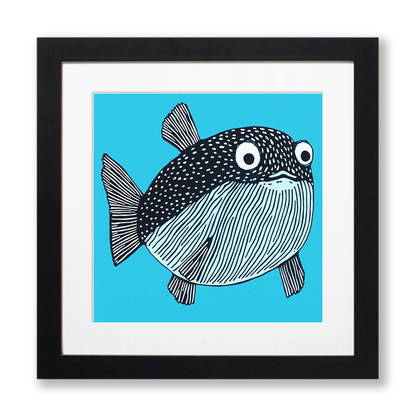 Pufferfish Linoprint-Style Art (764-1)