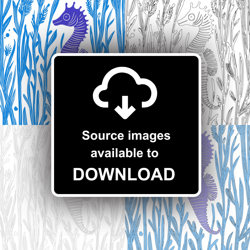 Seahorse in seaweed Linoprint-Style Art (1023-2)