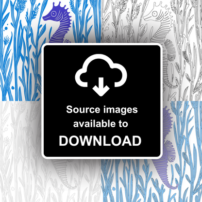 Seahorse in seaweed Linoprint-Style Art (1023-2)