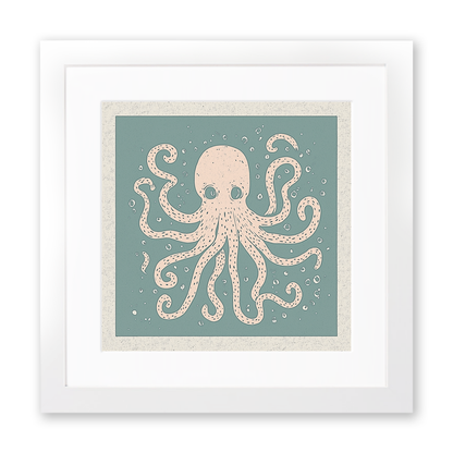 Octopus with swirling tentacles Linoprint-Style Art (496-1)
