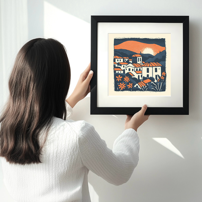 Florence Duomo and rooftops Linoprint-Style Art (13-2)