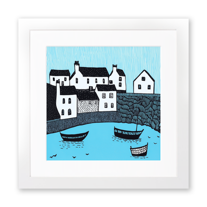Tenby Harbour, Pembrokeshire Linoprint-Style Art (821-2)