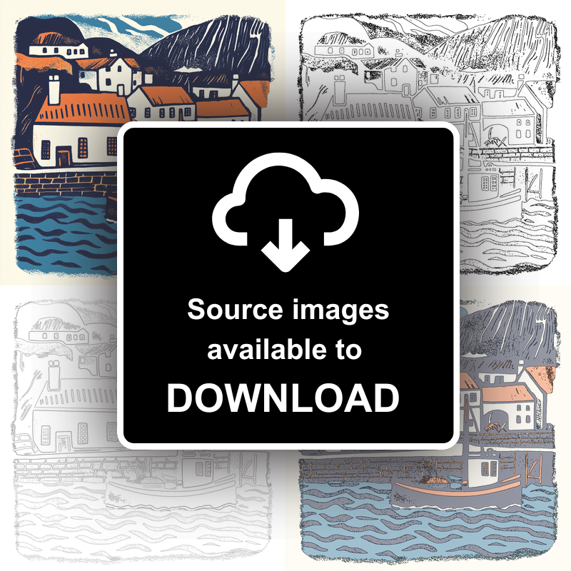Tobermory, Isle of Mull Linoprint-Style Art (159-1)