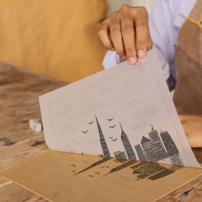 Dubai skyline Linoprint-Style Art (554-1)