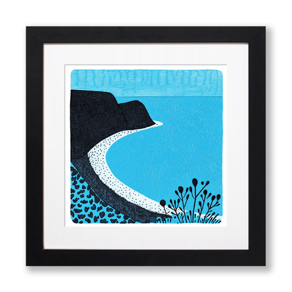 Rhossili Bay, Gower Peninsula Linoprint-Style Art (812-1)