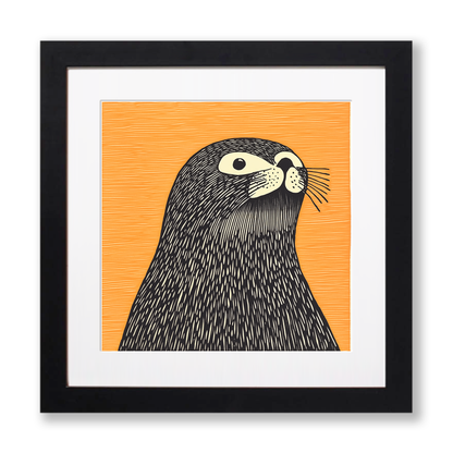 Cute Seal Pup   Linoprint-Style Art (240-1)