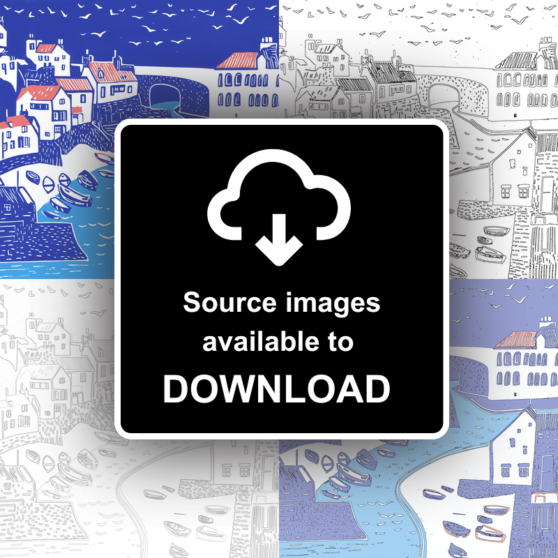 Staithes, North Yorkshire Linoprint-Style Art (1111-1)