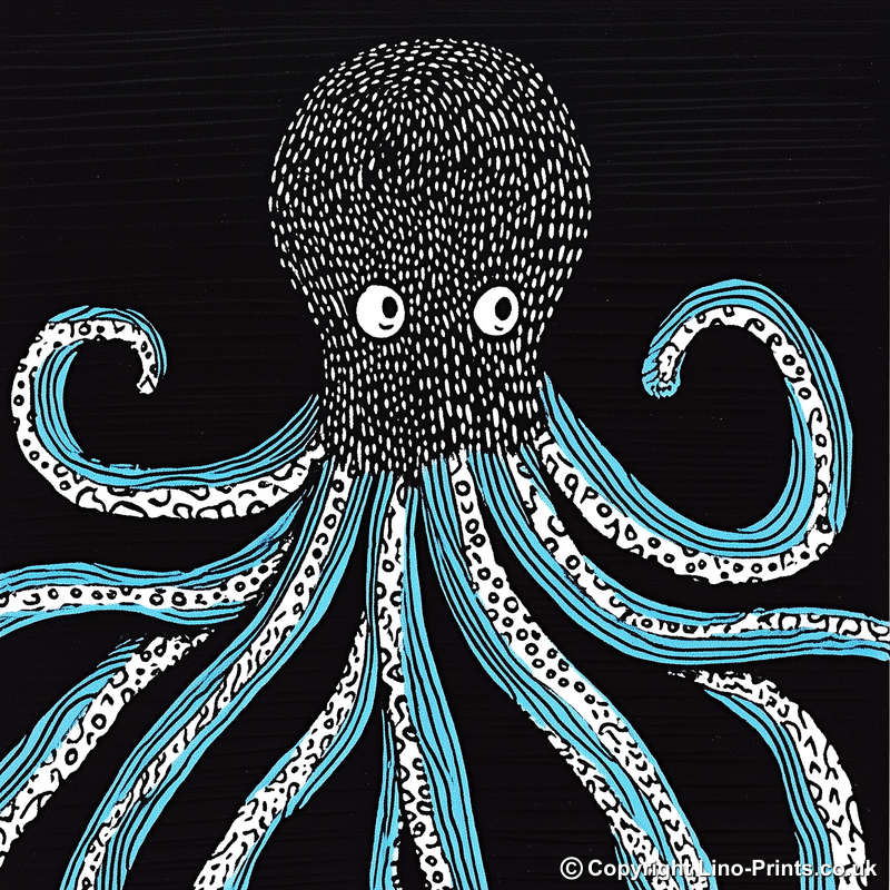 Octopus with swirling tentacles Linoprint-Style Art (726-1)