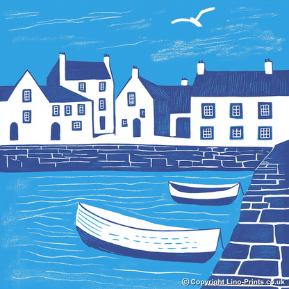 Dunbar Harbour, East Lothian Linoprint-Style Art (1087-2)