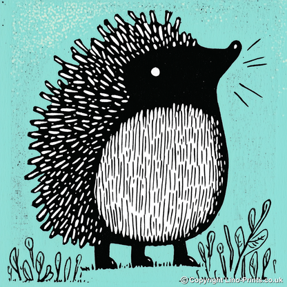 Cute Hedgehog Linoprint-Style Art (626-1)