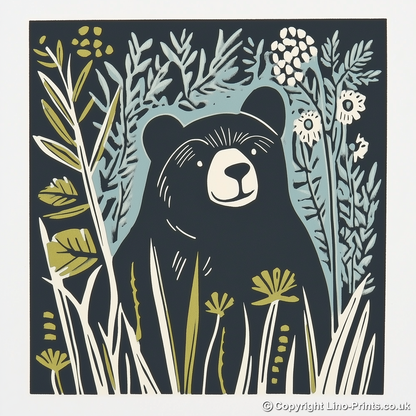 Cute Bear Cub Linoprint-Style Art (1193-2)