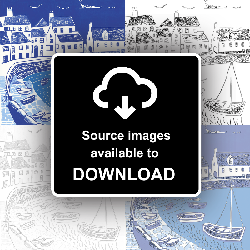 Mousehole Harbour Linoprint-Style Art (891-3)