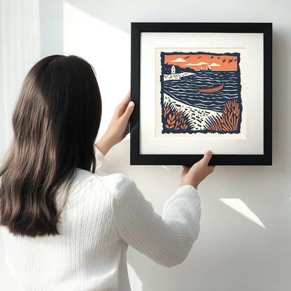 Aldeburgh Beach, Suffolk Linoprint-Style Art (120-1)