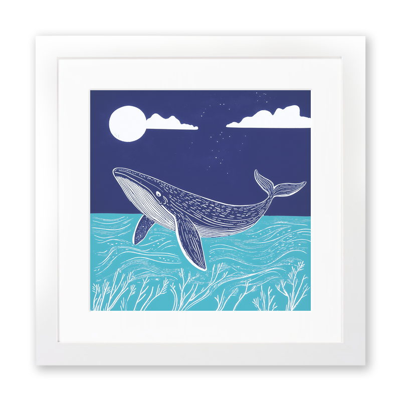Whale Linoprint-Style Art (1072-2)