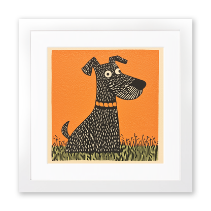 Airedale Terrier Linoprint-Style Art (1445-1)
