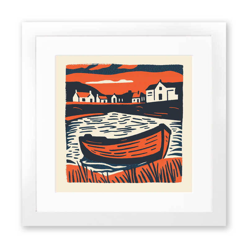 Beached dinghy in the mud Linoprint-Style Art (1959-1)