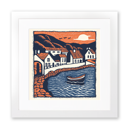 Aberdaron, Gwynedd Linoprint-Style Art (119-1)
