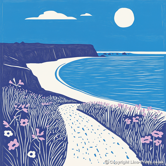 Beer Beach, Devon Linoprint-Style Art (1078-1)
