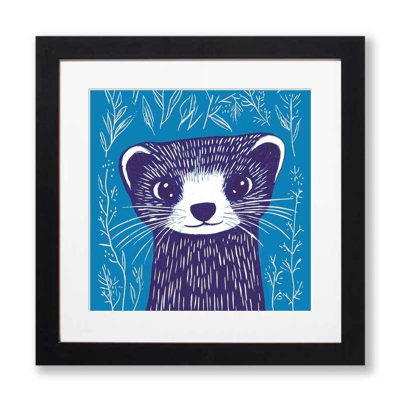 Cute Ferret   Linoprint-Style Art (912-1)