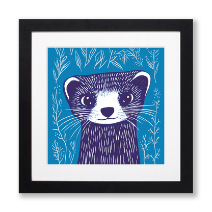 Cute Ferret   Linoprint-Style Art (912-1)