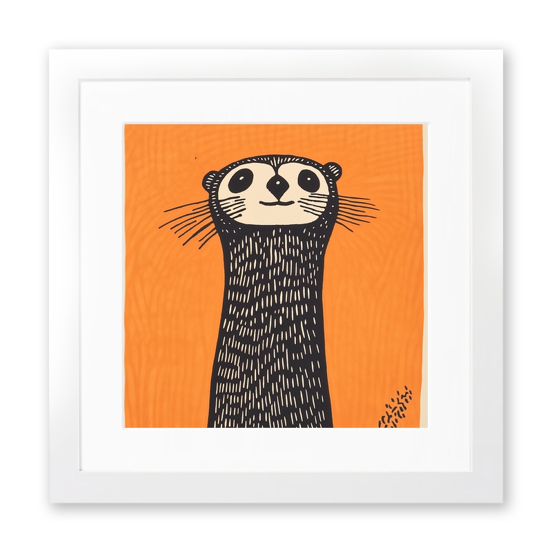 Cute Ferret   Linoprint-Style Art (218-1)