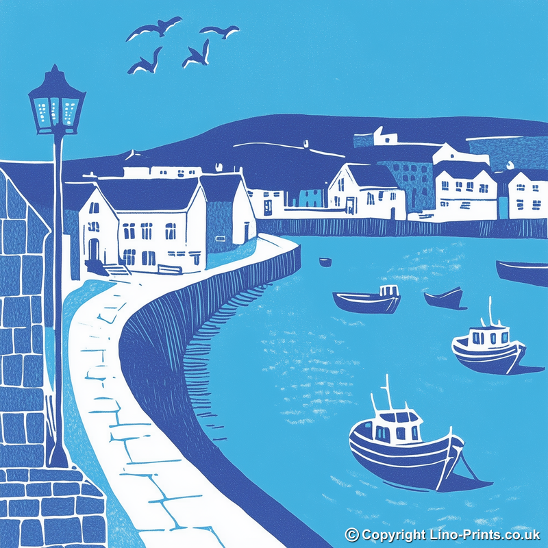 Whitby Harbour, North Yorkshire Linoprint-Style Art (1116-1)