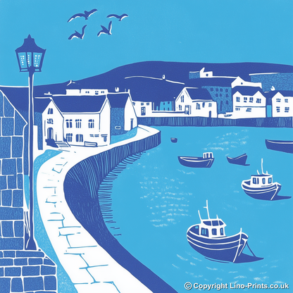 Whitby Harbour, North Yorkshire Linoprint-Style Art (1116-1)