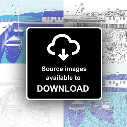 Seahouses Harbour, Northumberland Linoprint-Style Art (1107-2)