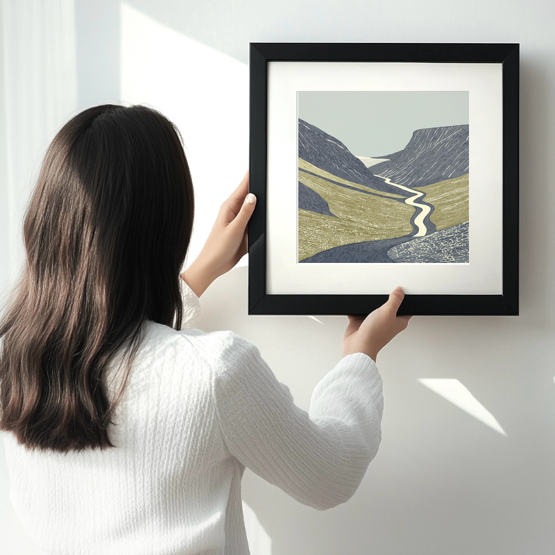 Honister Pass road winding Linoprint-Style Art (2458-3)