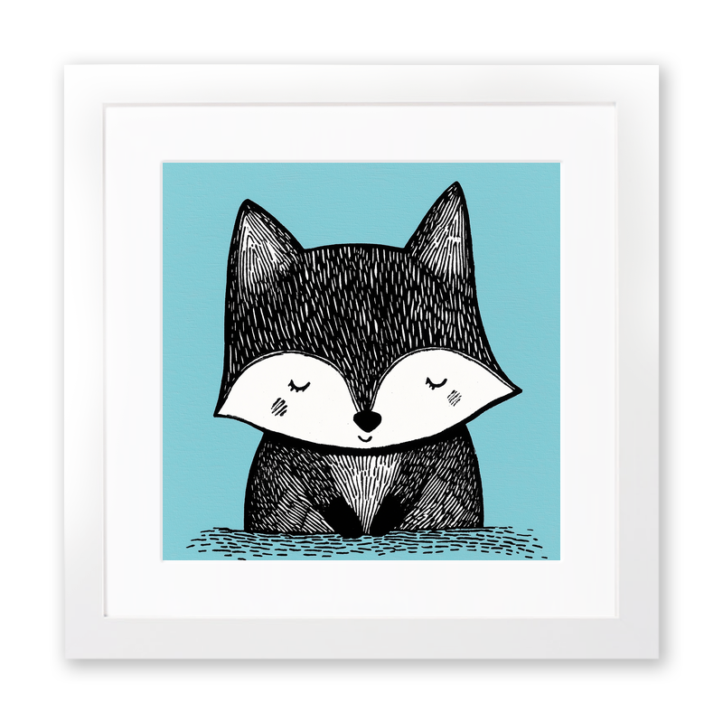 Cute Fox Cub Linoprint-Style Art (622-1)