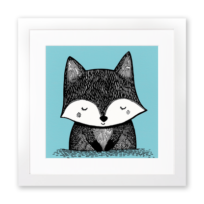 Cute Fox Cub Linoprint-Style Art (622-1)