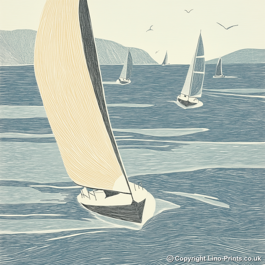 Sailing yachts racing Linoprint-Style Art (2531-1)