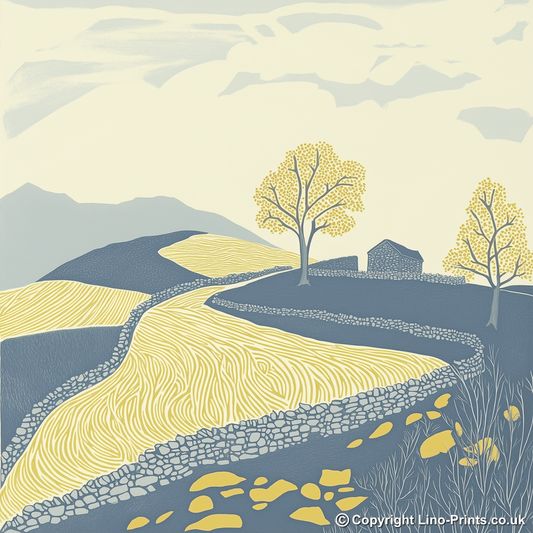 Sheepfold stone enclosure Linoprint-Style Art (2544-1)