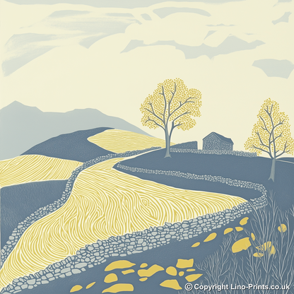 Sheepfold stone enclosure Linoprint-Style Art (2544-2)