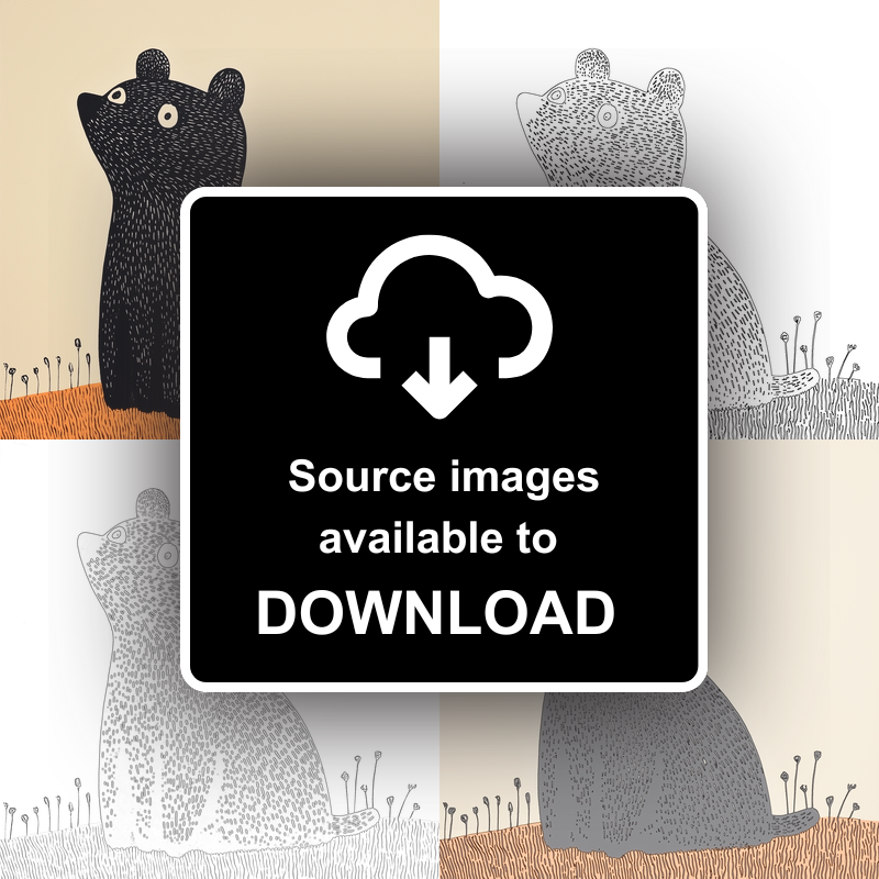 Cute Bear Cub Linoprint-Style Art (208-2)