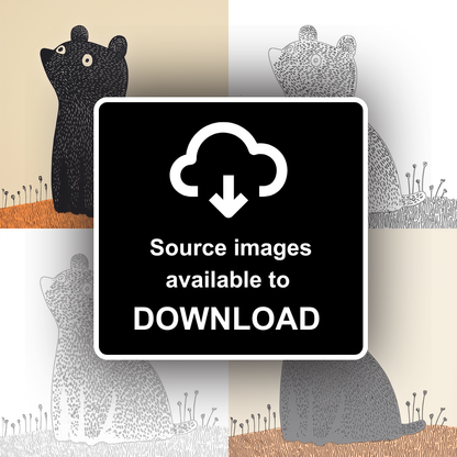 Cute Bear Cub Linoprint-Style Art (208-2)
