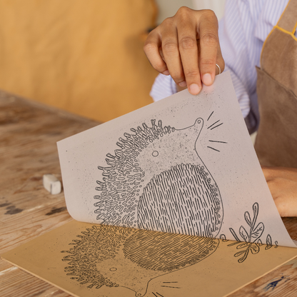 Cute Hedgehog Linoprint-Style Art (626-1)