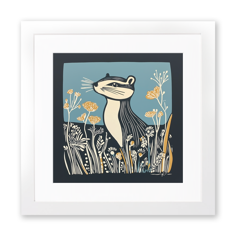 Cute Chipmunk Linoprint-Style Art (1198-1)