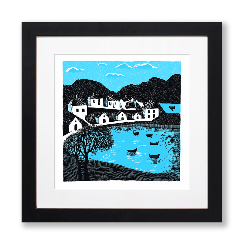 Portree Harbour, Isle of Skye Linoprint-Style Art (811-1)